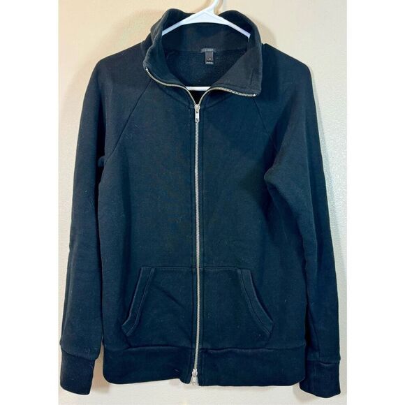 J. Crew Funnel Neck Black Zip Up Sweatshirt Women's Small - Picture 1 of 9